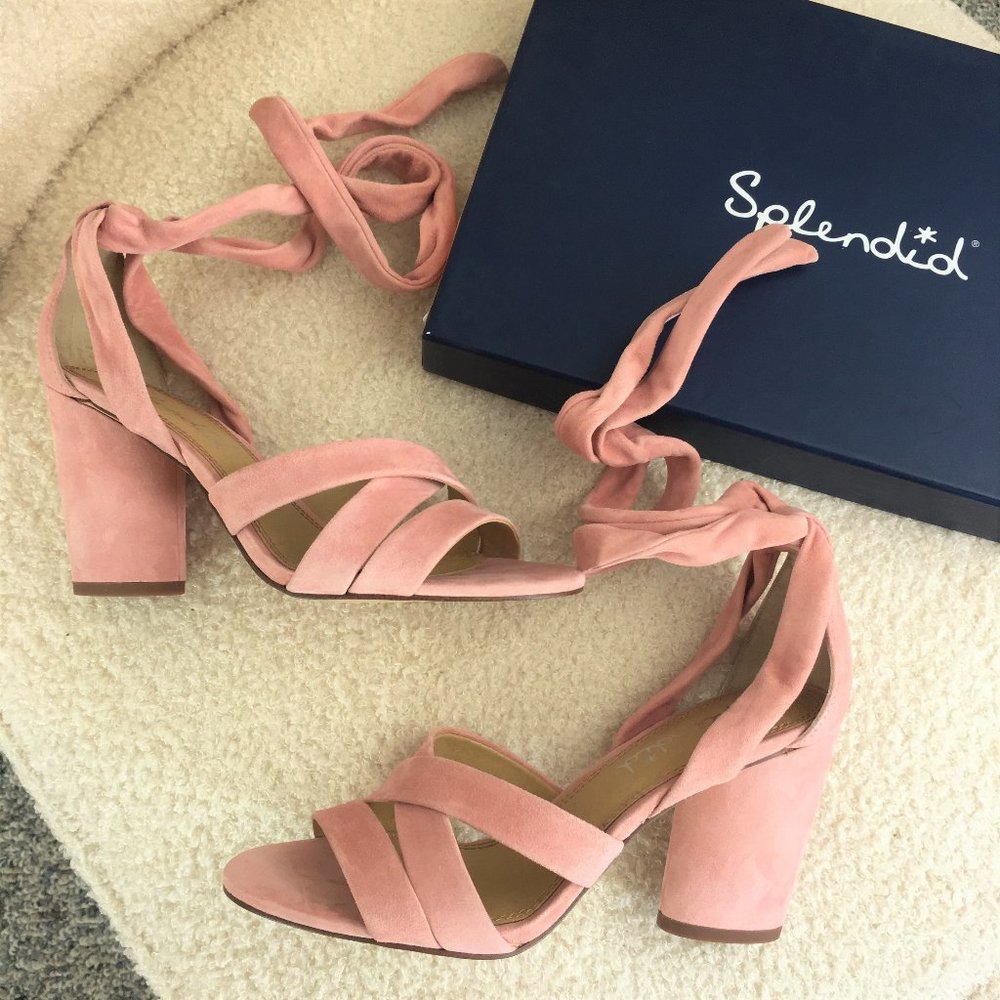 Women's 6,5 Splendid Fergie Pink Suede Wrap Up Heels strappy sandals